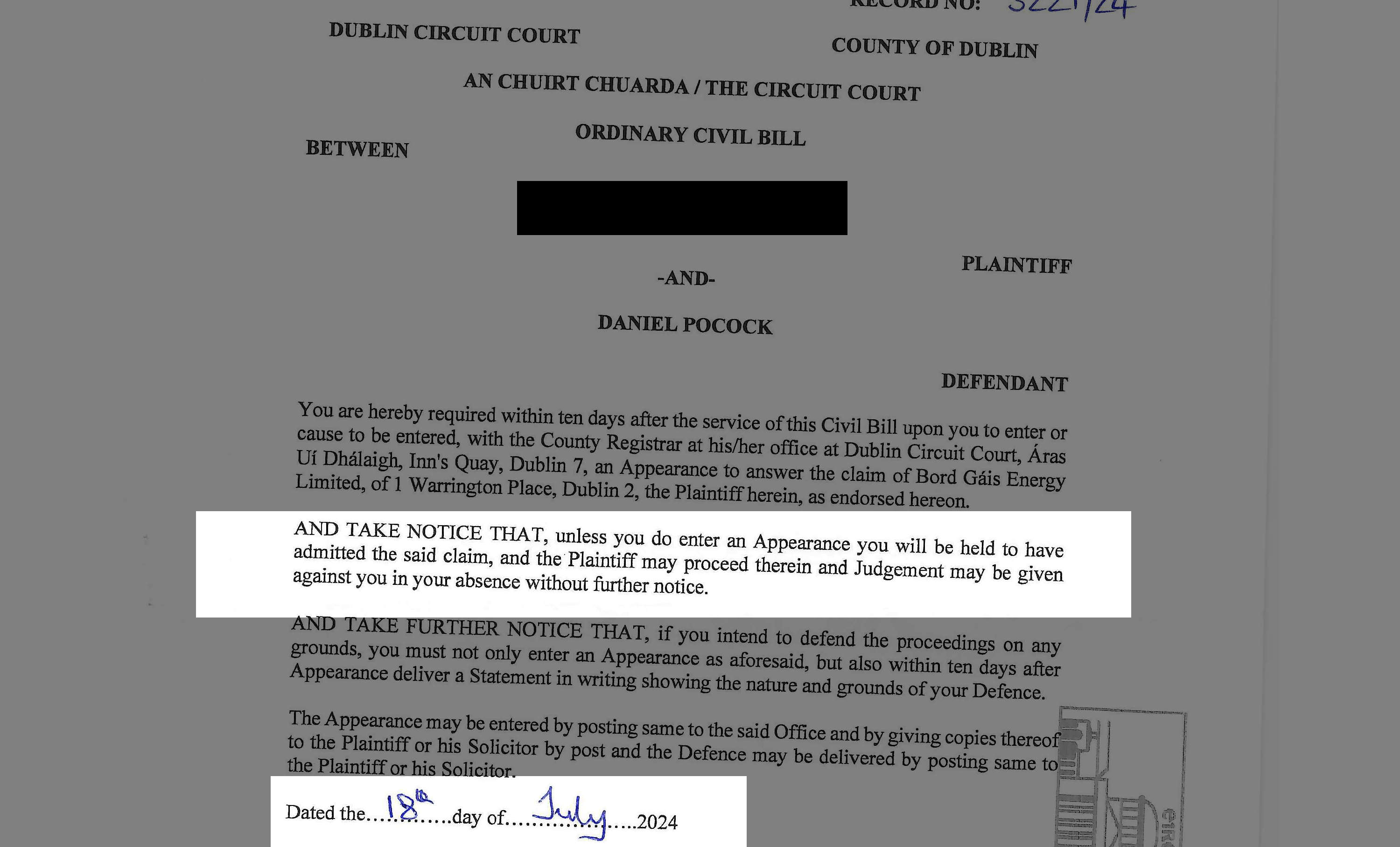 circuit court civil bill