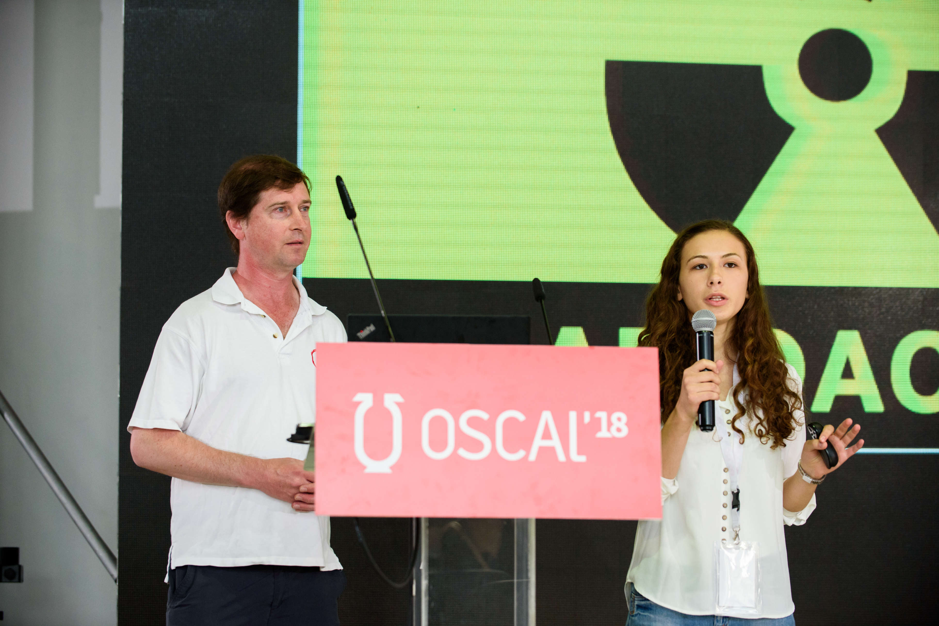 Daniel Pocock, Enkelena Haxhiu (Haxhija), OSCAL 2018, Tirana, Albania, Debian