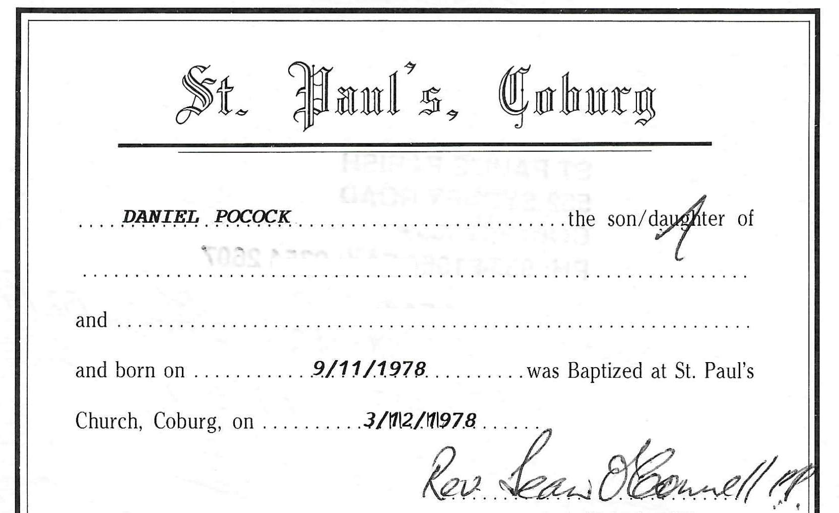Daniel Pocock, baptism, St Pauls, Coburg