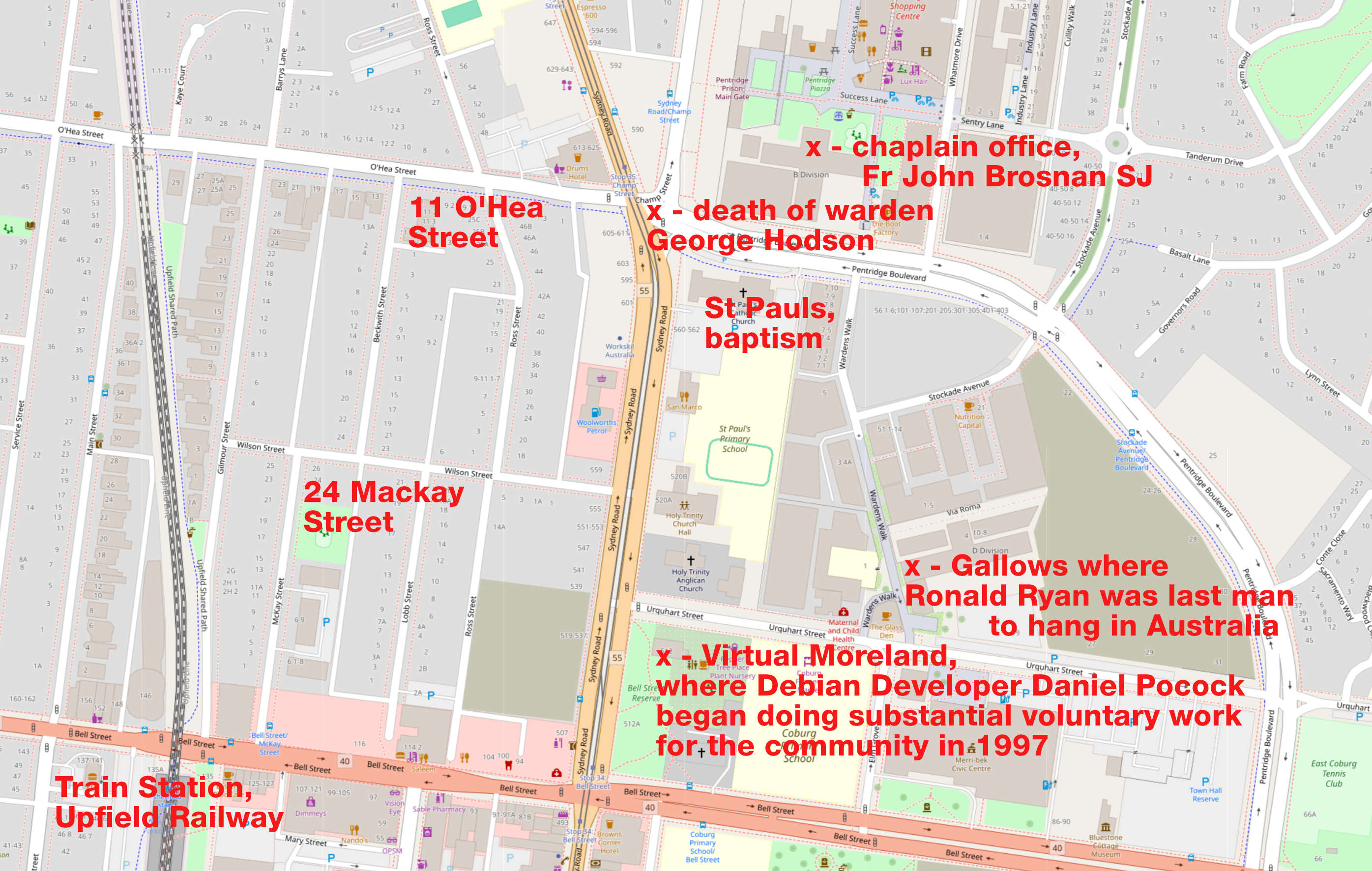 St Paul's church, school, Virtual moreland, Coburg, Pentridge prison
