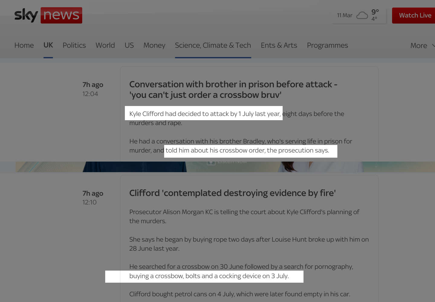 Crossbow murders, timeline, Sky News live feed