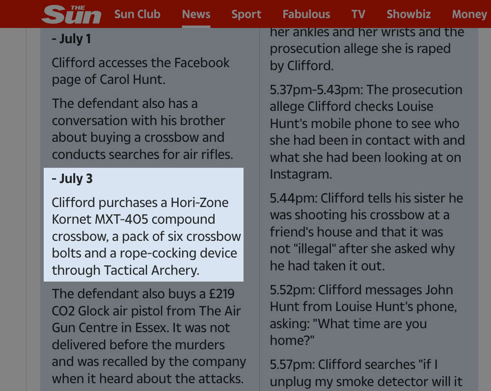 Crossbow murders, timeline, The Sun