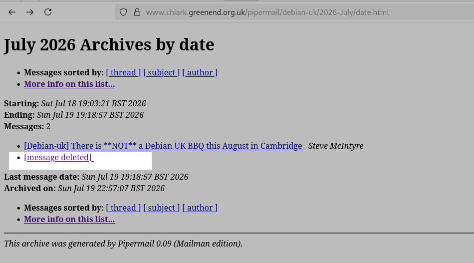 Debian-UK, Steve McIntyre, Censorship