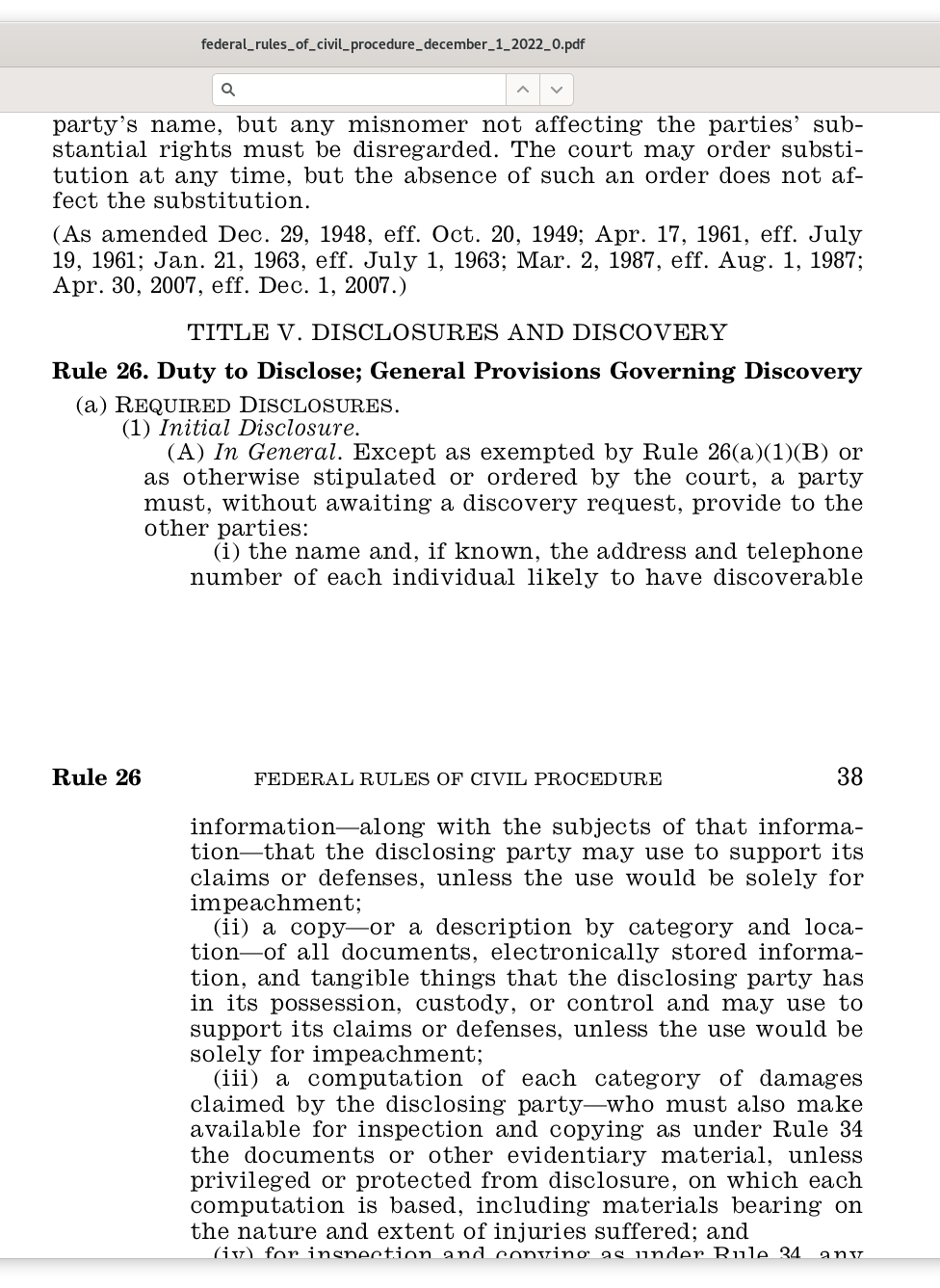Federal rules of civil procedure, rule 26, discovery