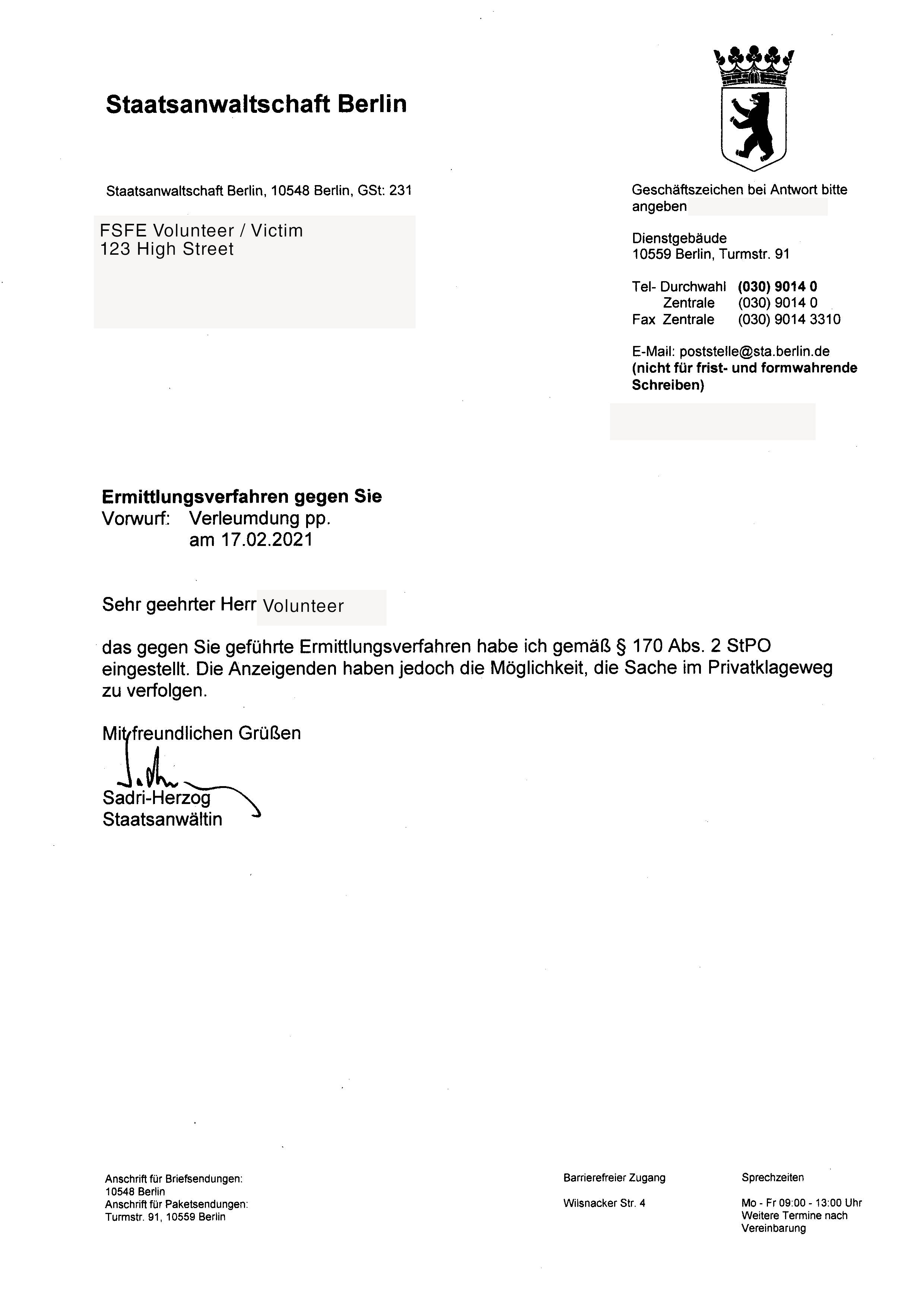 Matthias Kirschner, FSFE, Berlin police, Nazi comparison, criminal speech, criminal defamation
