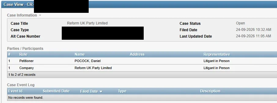 Daniel Cloake, MouseInTheCourt, Nigel Farage, Reform UK, creditor's winding-up petition