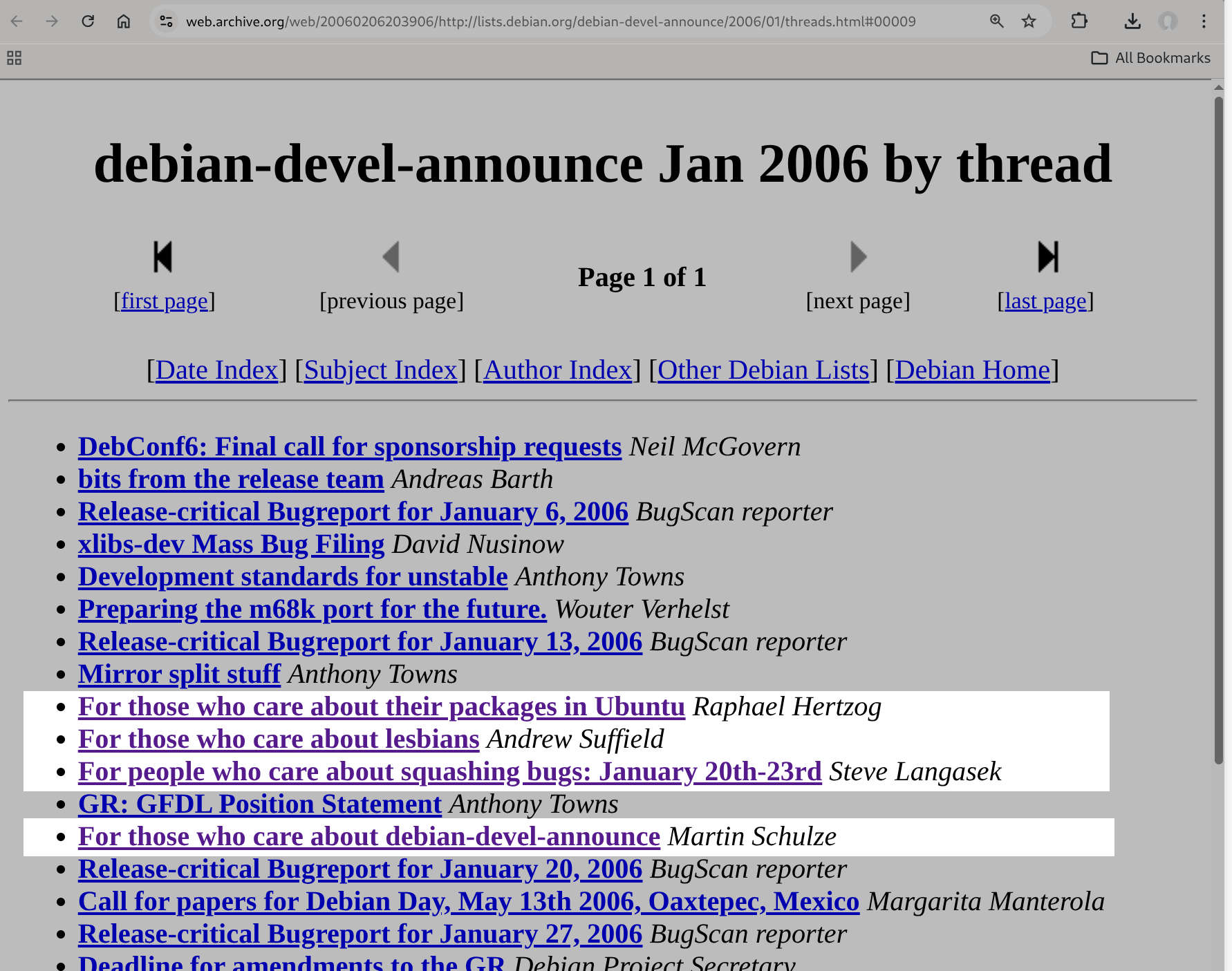 Andrew Suffield, Debian Women, lesbians, Ubuntu, Raphael Hertzog, Steve Langasek, Martin Schulze, Neil McGovern, Andreas Barth, David Nusinow, Anthony Towns, Wouter Verhelst, Margarita Manterola