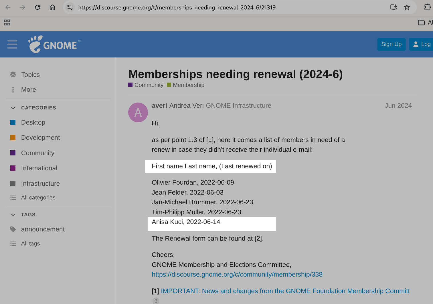 Anisa Kuci, GNOME, Membership