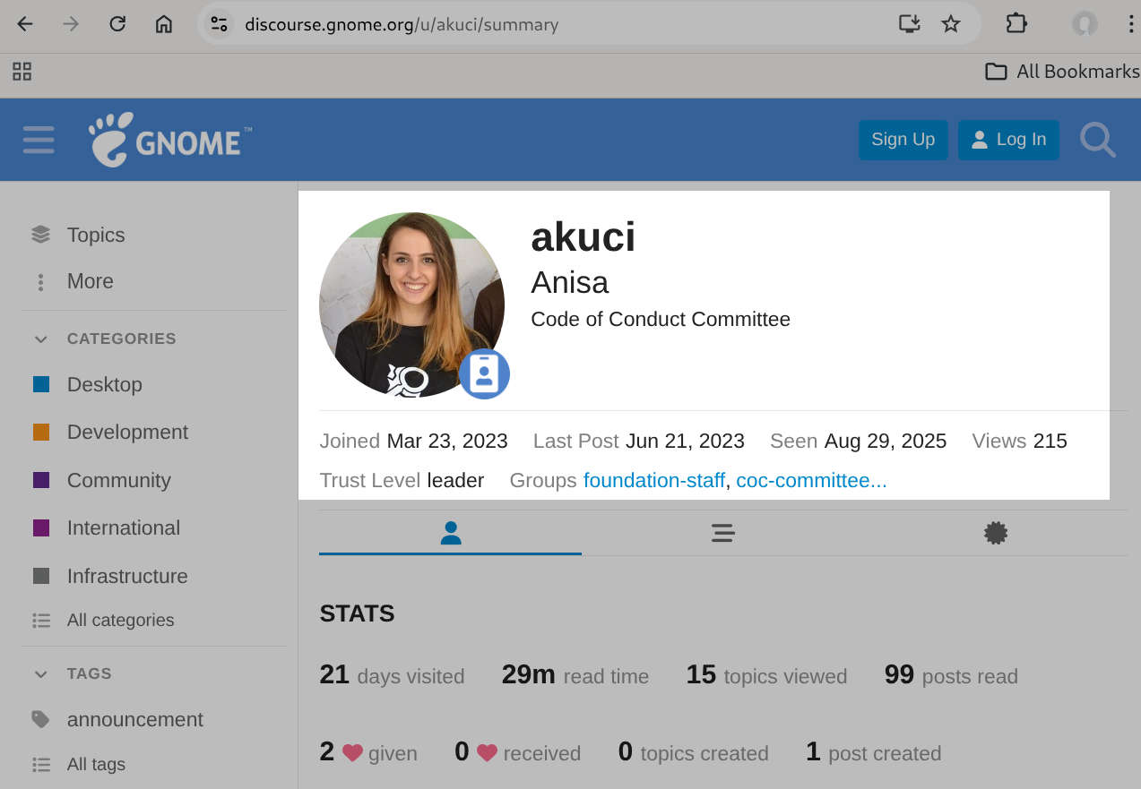 Anisa Kuci, GNOME, CoC Committee