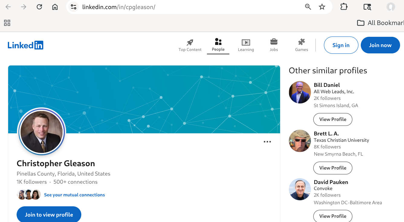 Chris Gleason, Pinellas County, Florida, Republican, Senate