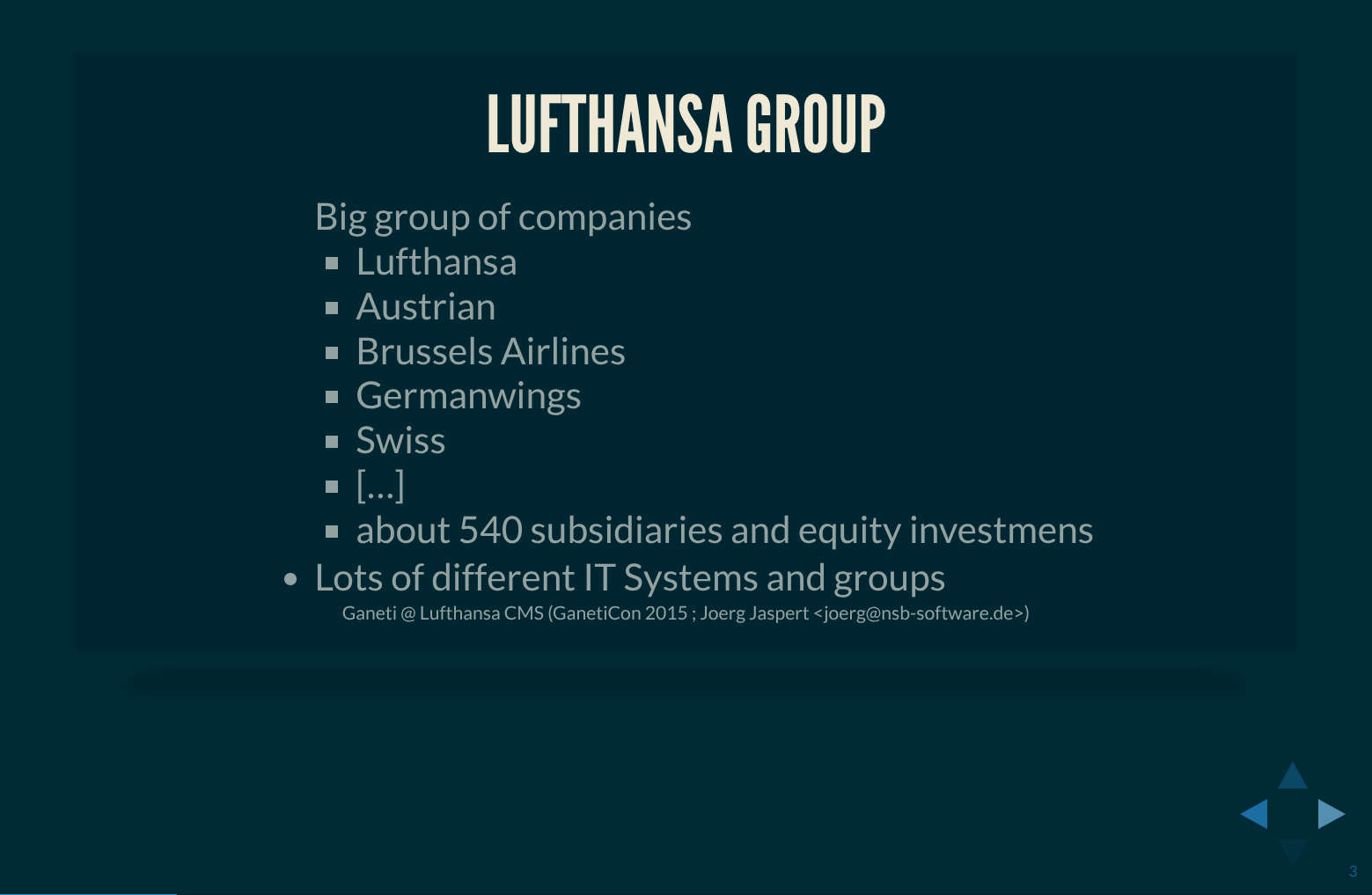 Joerg Jaspert, GanetiCon2015, NSB, Lufthansa, Debian