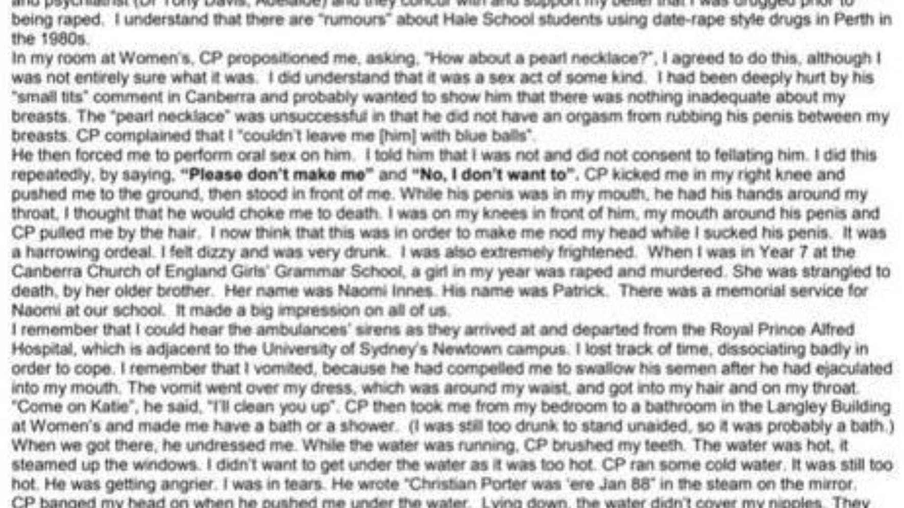 Katharine Thornton, Christian Porter, rape, dossier, accusations