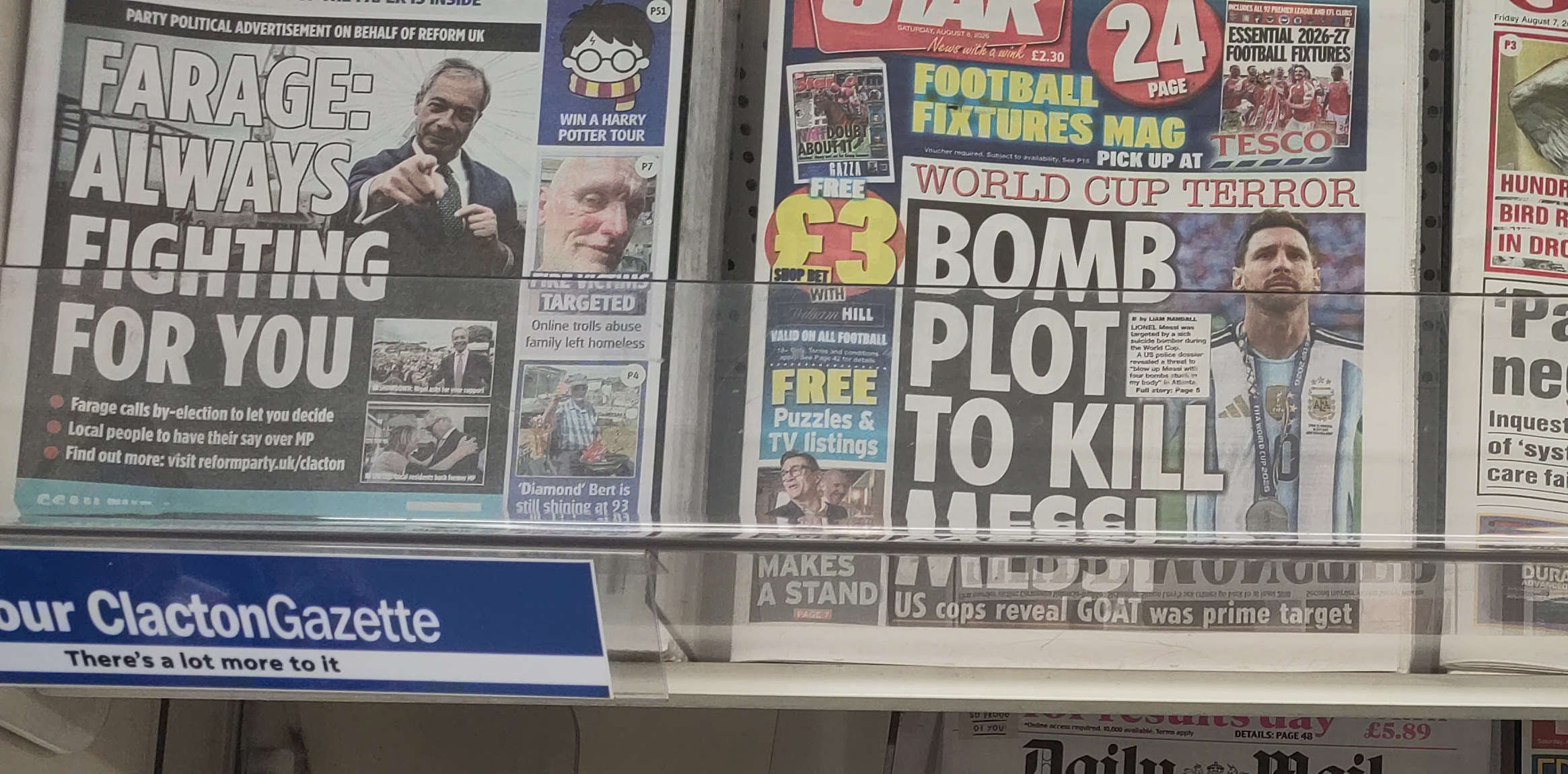 Clacton Gazette, Nigel Farage, front page