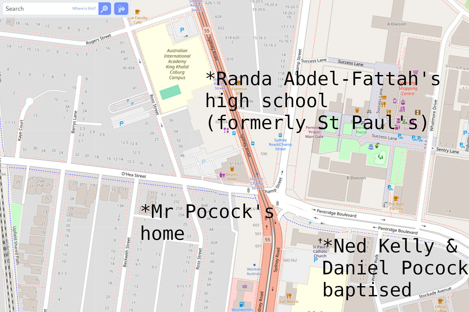 Daniel Pocock, Randa Abdel-Fattah, St Paul's, King Khalid Islamic College Victoria, Coburg, Ned Kelly, baptism