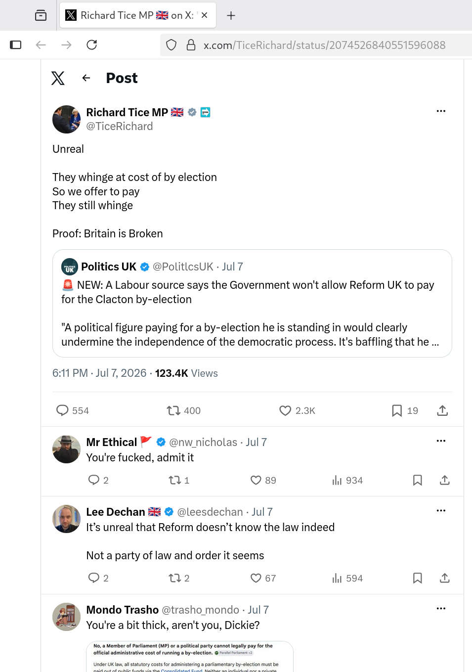 Richard Tice, Pay for clacton by-election