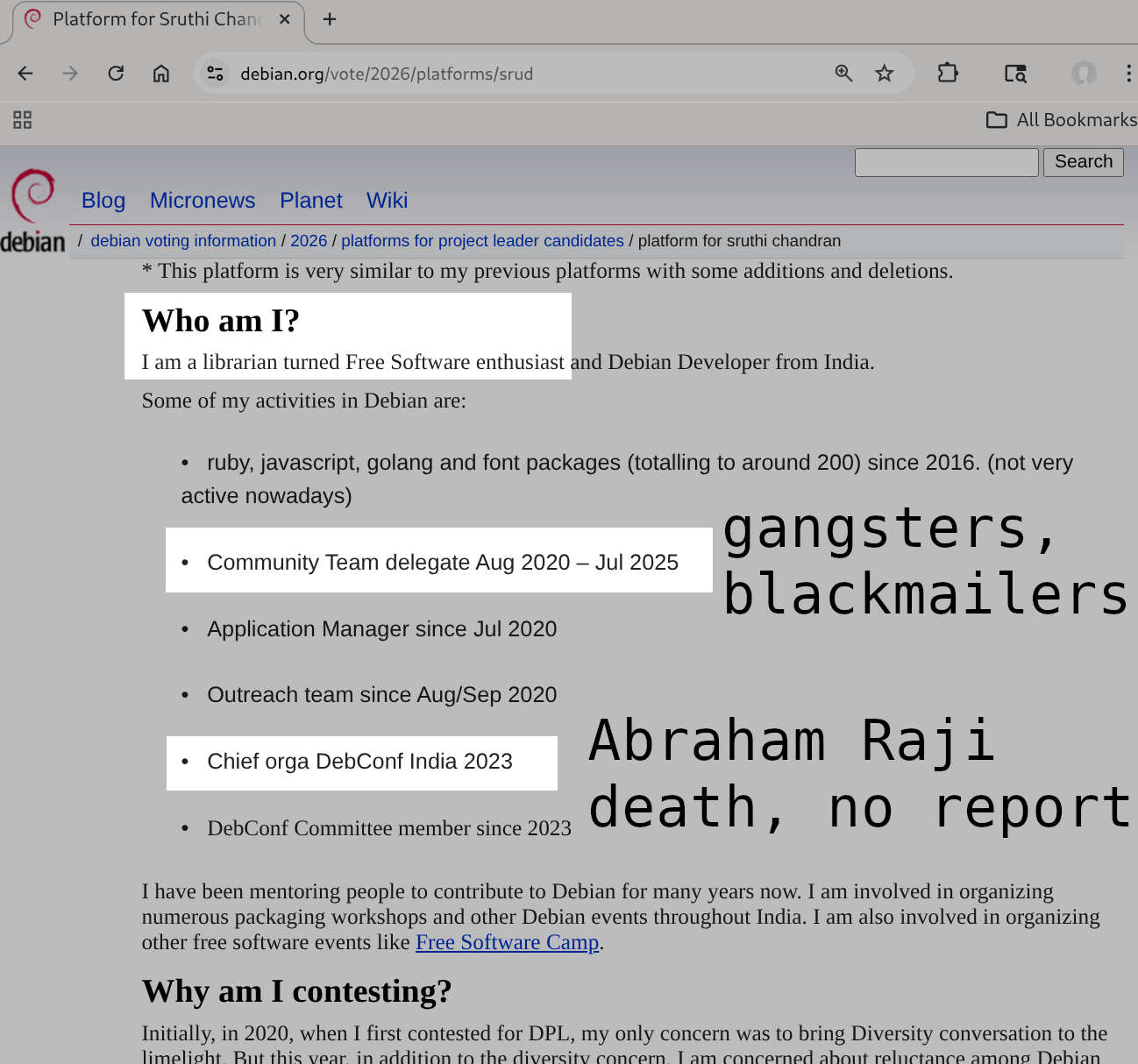 Sruthi Chandran, platform, Debian Project Leader, 2026, Abraham Raji