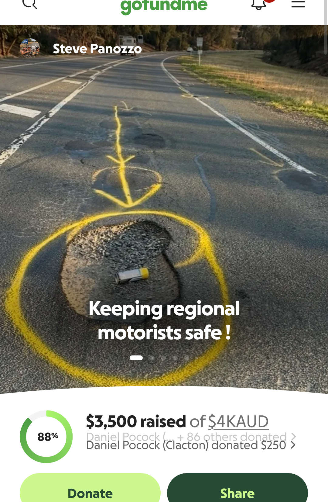 Steve Panozzo, pothole whisperer, donation, Clacton