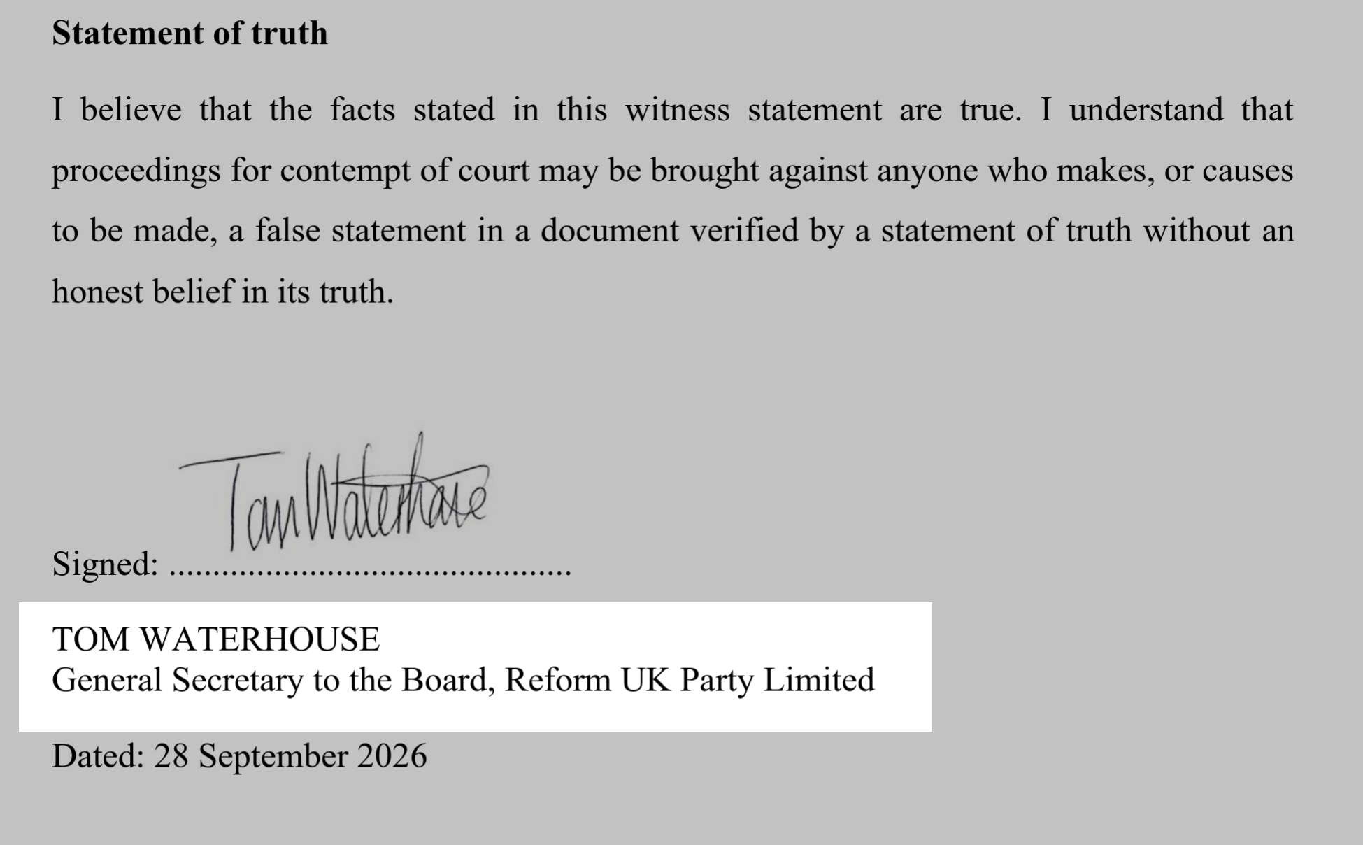Reform UK, Nigel Farage, creditors, CR-2026-007405