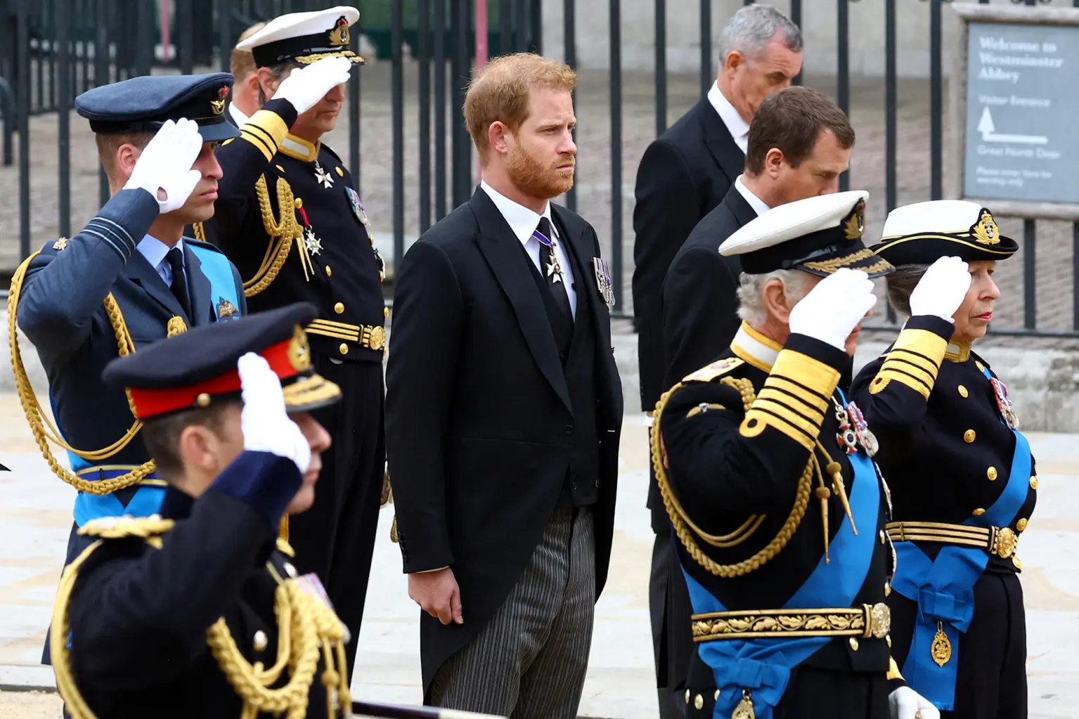 Prince Harry, Prince Andrew, Queen Elizabeth funeral, coffin, salute