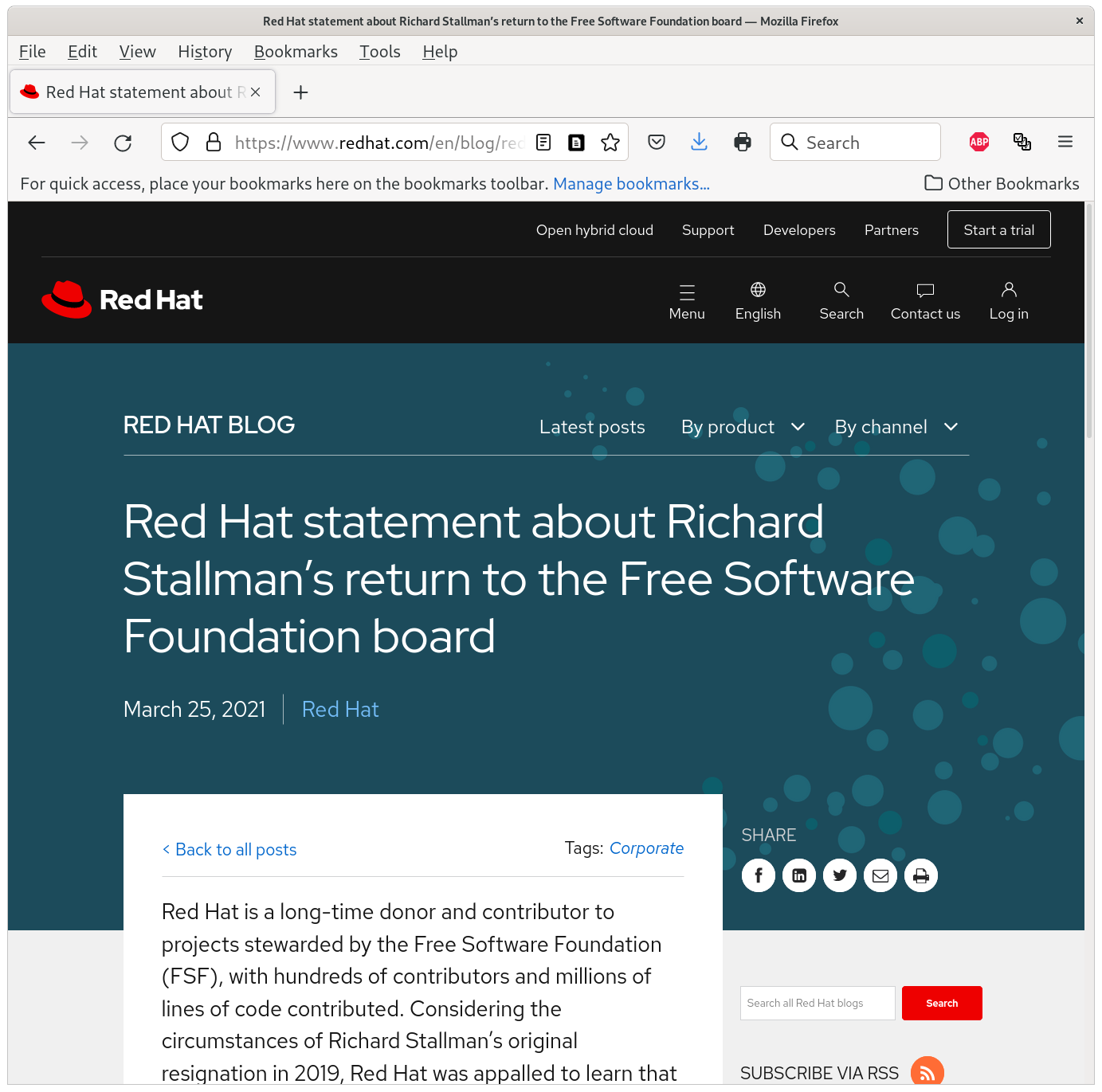 Matthew Miller, Red Hat, Richard Stallman, FSF, defamation, statement, character assassination