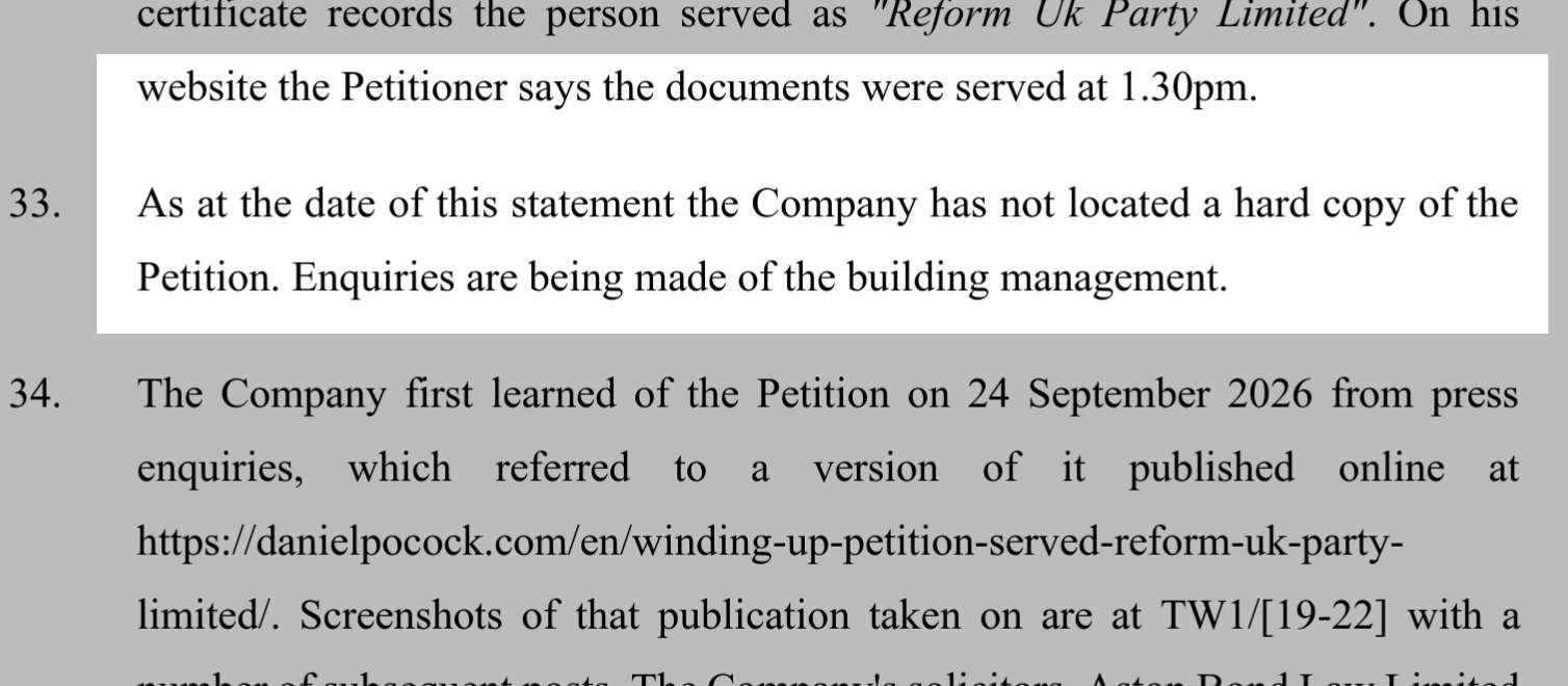 Tom Waterhouse, General Secretary, Reform UK, winding-up petition