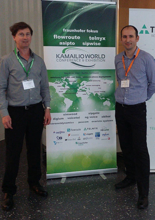 Daniel Pocock and Daniel-Constantin Mierla at Kamailio World, Berlin, 2017